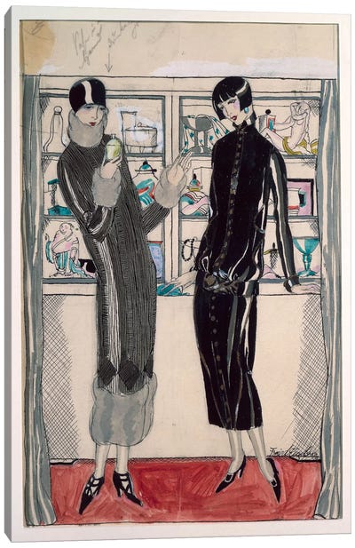 Twenties women's fashion plate, by M. Friedlaender, watercolor Canvas Art Print - Historical Fashion Art