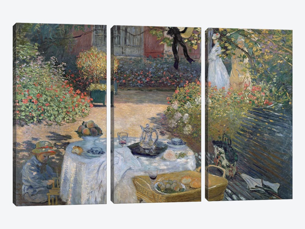The Luncheon: Monet's garden at Argenteuil, c.1873  by Claude Monet 3-piece Canvas Art