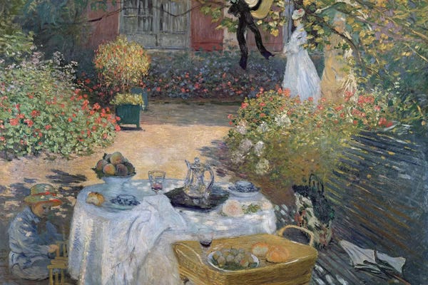 Claude Monet: The Luncheon: Monet's garden at Argenteuil, c.1873  by Claude Monet