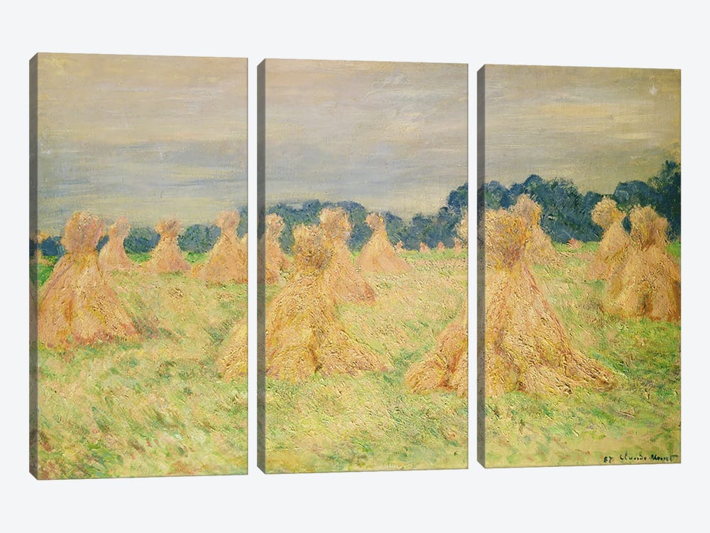 The Small Haystacks, 1887 by Claude Monet 3-piece Canvas Art Print