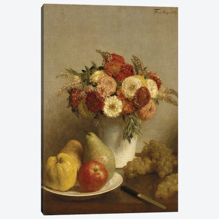 Flowers and Fruit, 1865  Canvas Print #BMN444} by Ignace Henri Jean Theodore Fantin-Latour Art Print