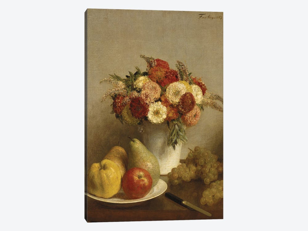 Flowers and Fruit, 1865  by Ignace Henri Jean Theodore Fantin-Latour 1-piece Canvas Artwork
