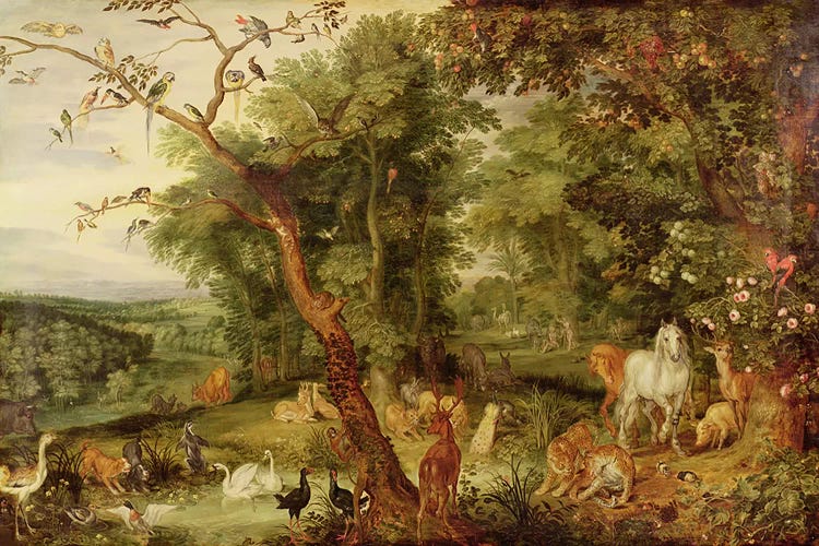 The Garden of Eden; in the background The Temptation 