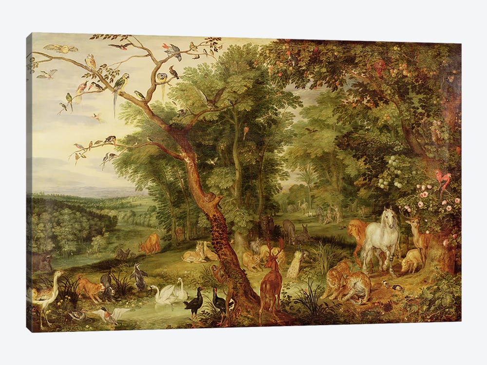 The Garden of Eden; in the background The Temptation  by Jan Brueghel the Elder 1-piece Art Print