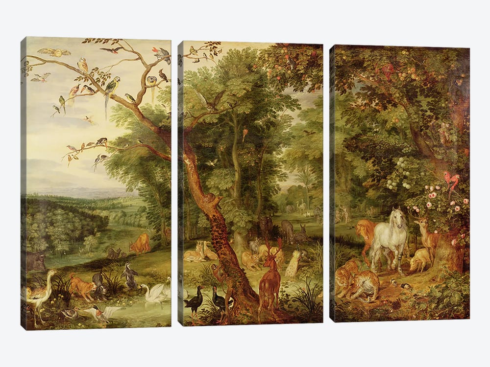 The Garden of Eden; in the background The Temptation  3-piece Art Print