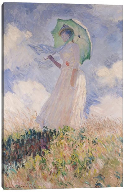 Woman with Parasol turned to the Left, 1886  Canvas Art Print - Field, Grassland & Meadow Art