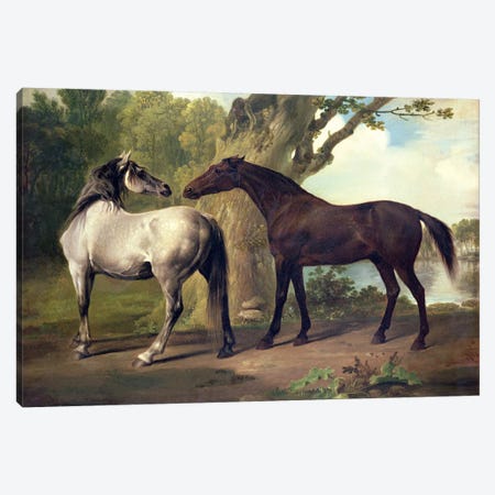 Two Horses in a landscape  Canvas Print #BMN4470} by George Stubbs Canvas Art Print