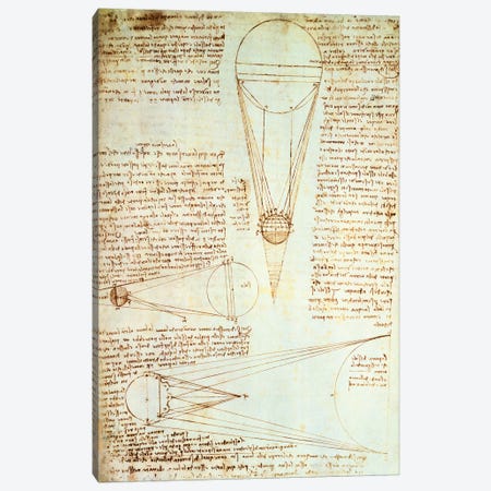 Studies of the Illumination of the Moon, fol. 1r from Codex Leicester, 1508-1512  Canvas Print #BMN4491} by Leonardo da Vinci Canvas Art Print