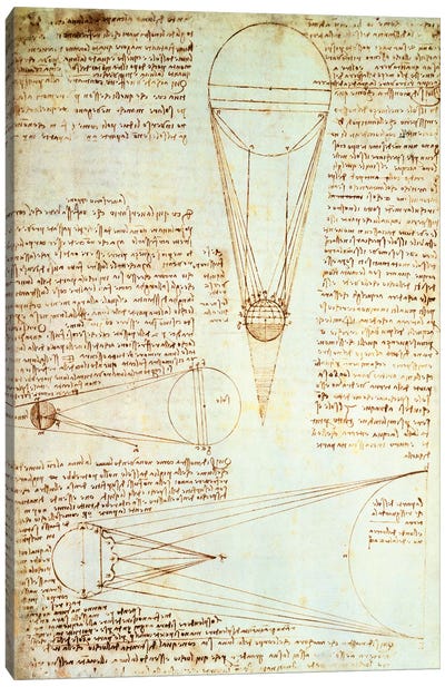 Studies of the Illumination of the Moon, fol. 1r from Codex Leicester, 1508-1512  Canvas Art Print - Leonardo da Vinci