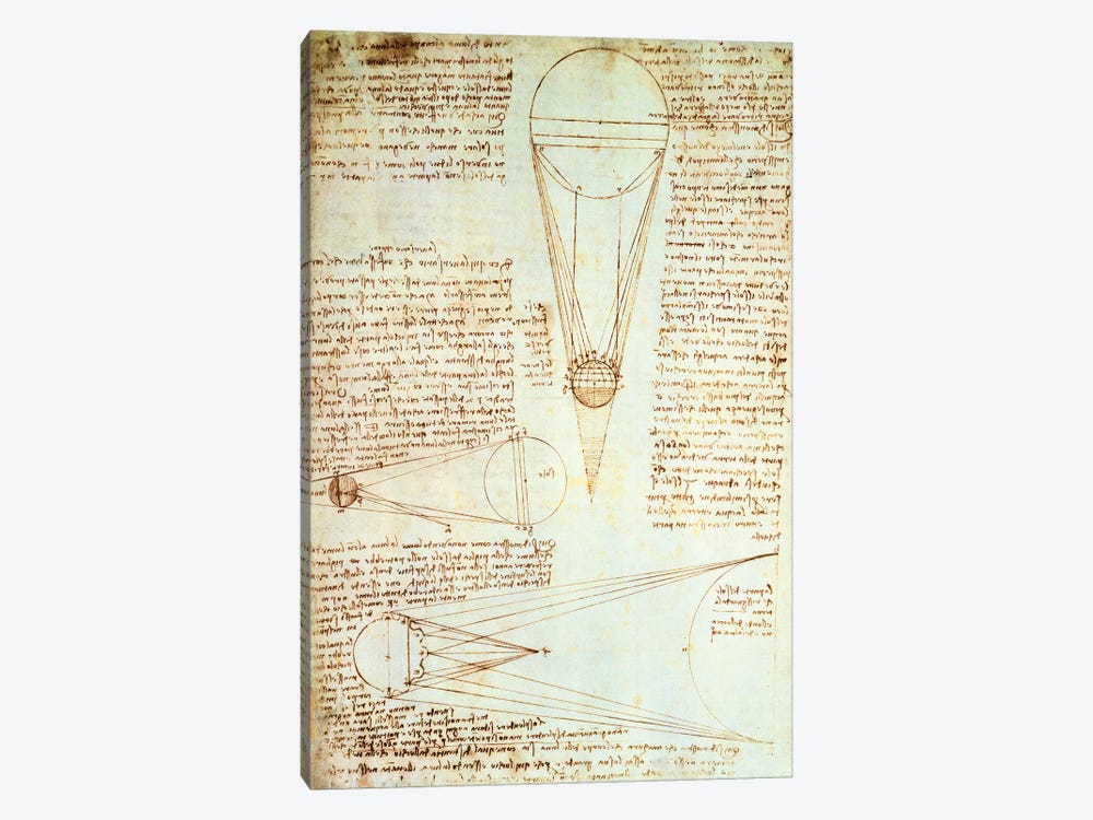 Studies of the Illumination of the Moon, fol. 1r from Codex Leicester, 1508-1512  by Leonardo da Vinci 1-piece Canvas Art