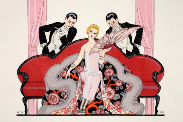 George Barbier: Detail of the front cover of 'Falbalas & Fanfreluches, Almanach des Modes Présentes by George Barbier