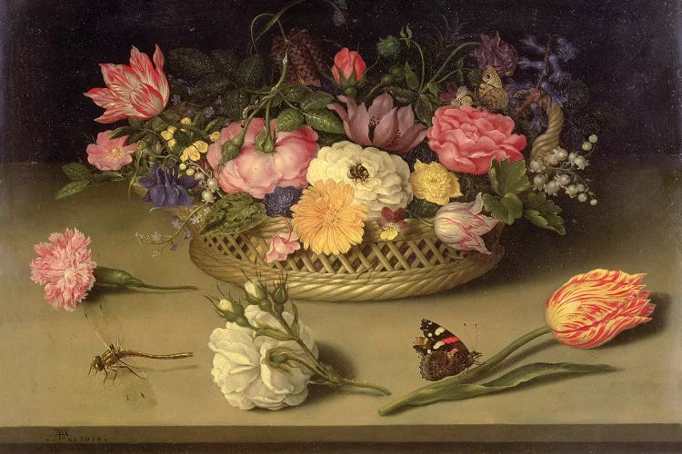 A still life of flowers, a dragonfly and a red admiral, 1614 by Ambrosius the Elder Bosschaert wall art