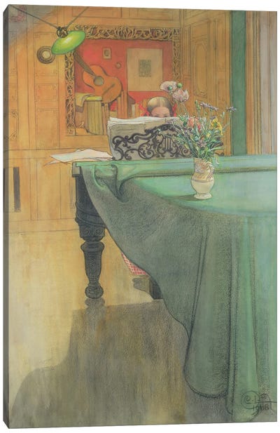 Brita at the Piano, 1908  Canvas Art Print - Carl Larsson