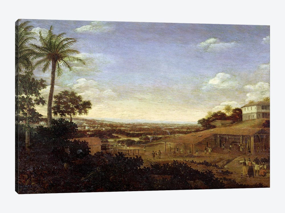 Brazilian landscape with sugar mill, armadillo and snake, River Varzea 1-piece Canvas Artwork