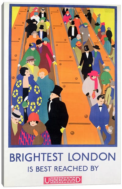 Brightest London is Best Reached by Underground, 1924, printed by the Dangerfield Co Canvas Art Print