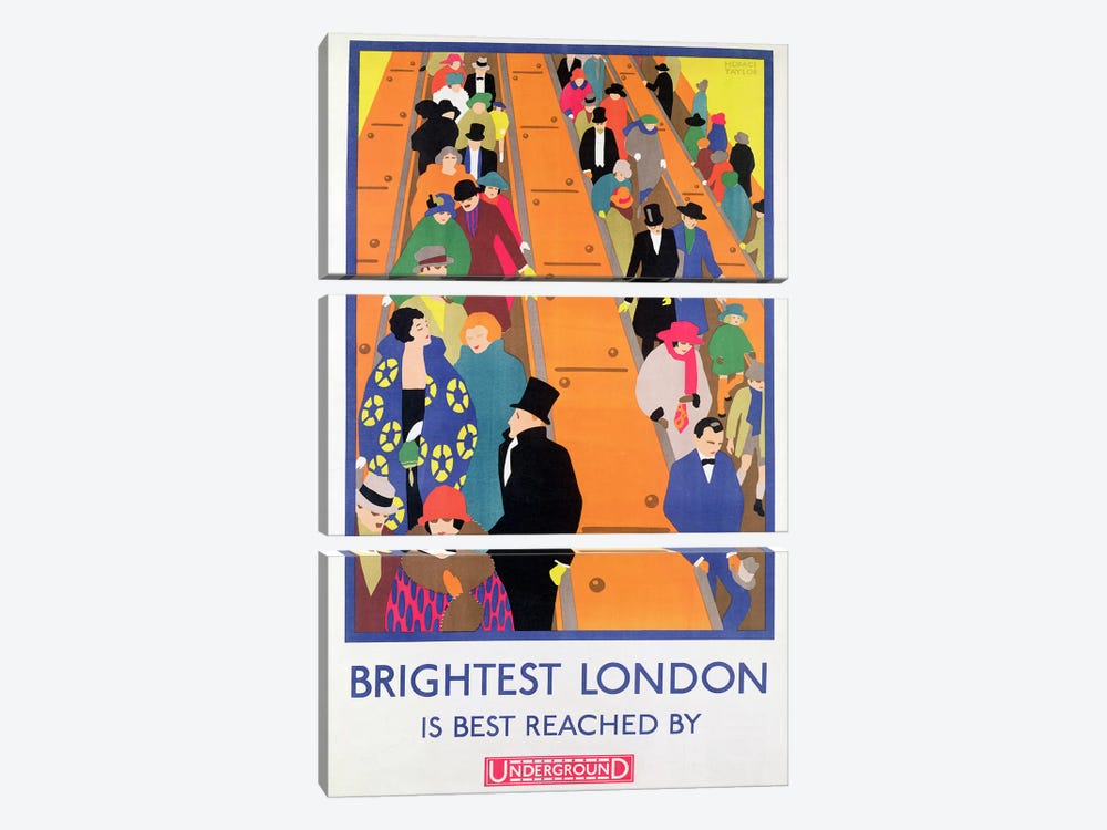 Brightest London is Best Reached by Underground, 1924, printed by the Dangerfield Co 3-piece Canvas Wall Art