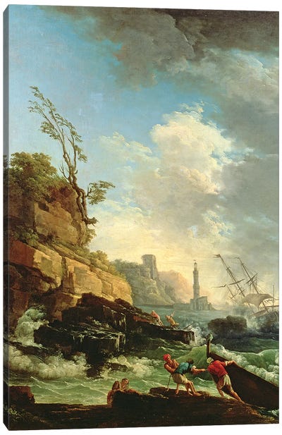 Storm on a Rocky Coast with shipwreck Canvas Art Print