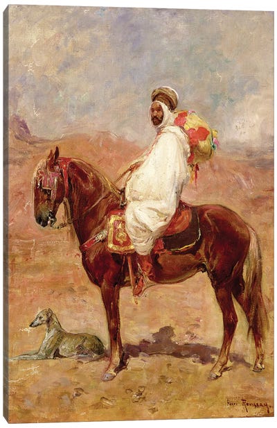 An Arab On A Horse In A Desert Landscape Canvas Art Print
