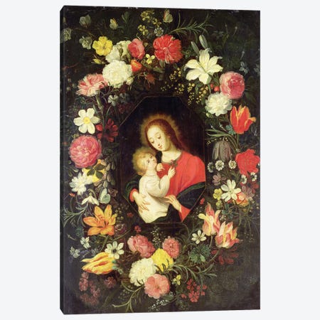 The Virgin and Child in a garland surround of flowers Canvas Print #BMN4533} by Andries Daneels Canvas Artwork