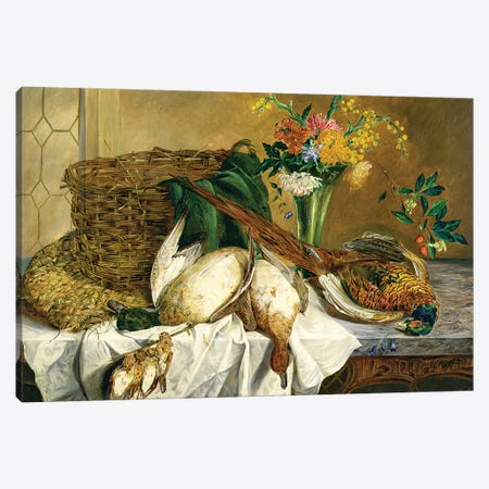 Still life of ducks, pheasant and flowers, 1855 Canvas Print #BMN4542} by Emily Stannard Canvas Print