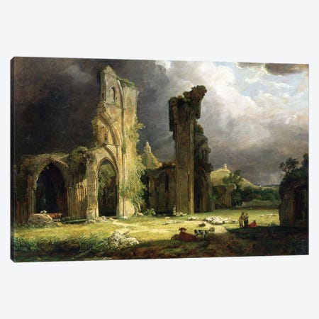 Glastonbury Abbey with the Tor beyond  Canvas Print #BMN4545} by George Arnald Canvas Artwork