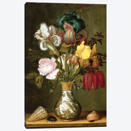Irises, Roses and other Flowers in a Porcelain Vase, 1622 Canvas Print #BMN4551} by Balthasar van der Ast Canvas Art