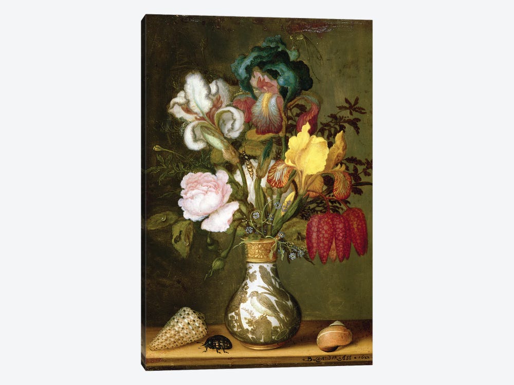 Irises, Roses and other Flowers in a Porcelain Vase, 1622 by Balthasar van der Ast 1-piece Canvas Print