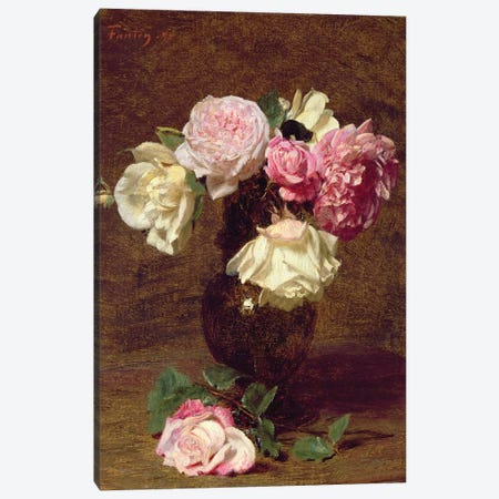 Pink and White Roses Canvas Print #BMN4553} by Ignace Henri Jean Theodore Fantin-Latour Canvas Wall Art