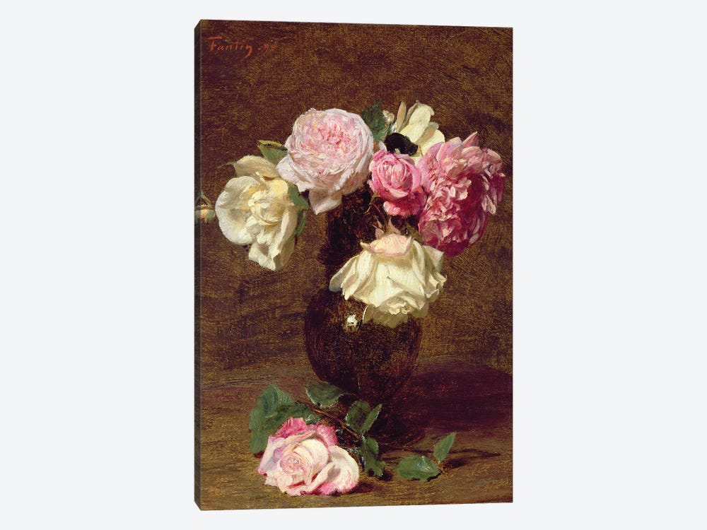 Pink and White Roses by Ignace Henri Jean Theodore Fantin-Latour 1-piece Canvas Art Print
