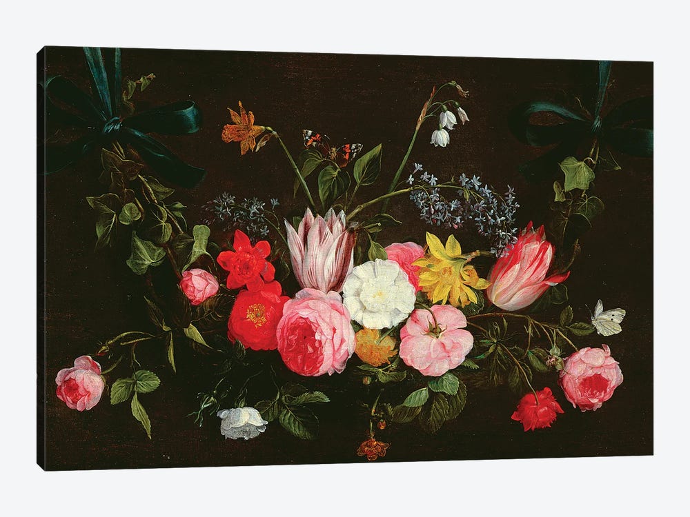 Tulips, Peonies and Butterflies by Jan van Kessel 1-piece Art Print