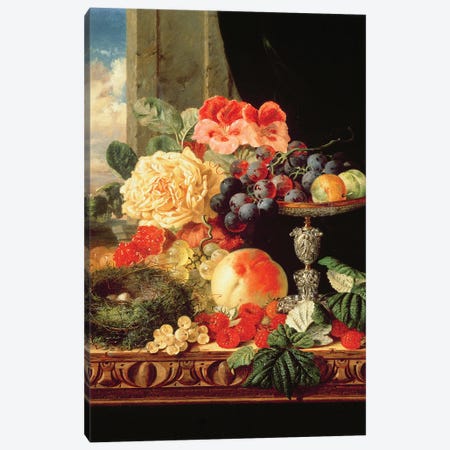 A Still Life of Fruit and Flowers Canvas Print #BMN4562} by Edward Ladell Art Print