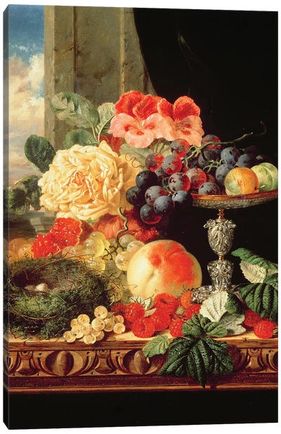 A Still Life of Fruit and Flowers Canvas Art Print