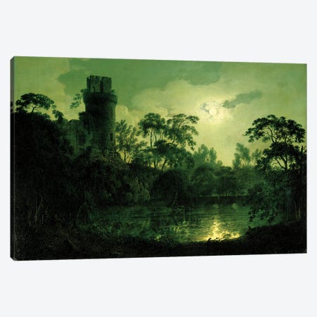 A Moonlit Lake by a Castle Canvas Print #BMN4568} by Joseph Wright of Derby Art Print