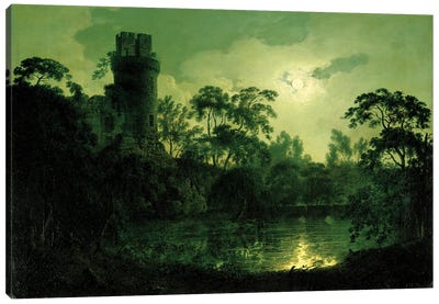 A Moonlit Lake by a Castle Canvas Art Print