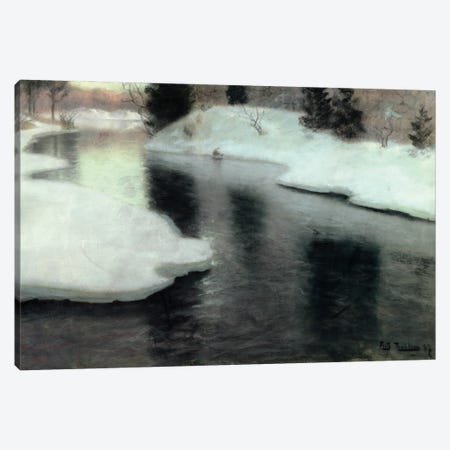 Thawing ice on the Lysaker River, 1887  Canvas Print #BMN4570} by Fritz Thaulow Canvas Artwork