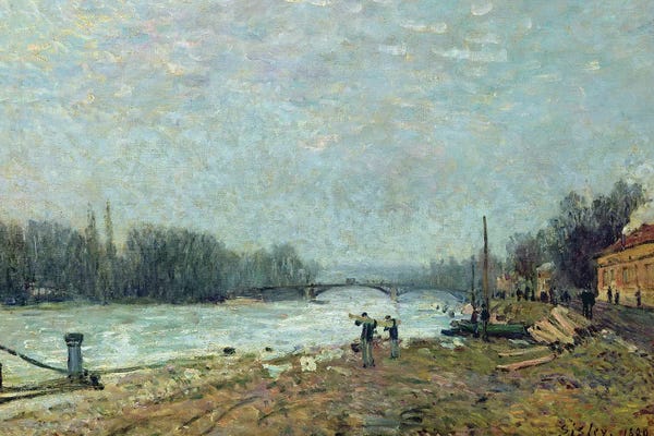 Alfred Sisley: After the Thaw, the Seine at Suresnes Bridge, 1880  by Alfred Sisley