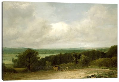 Wooded Landscape with a ploughman Canvas Art Print - Countryside Art