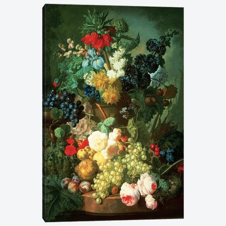 Still Life Mixed Flowers and Fruit with Bird's Nest Canvas Print #BMN4595} by Jan van Os Art Print