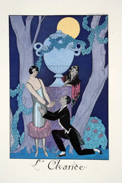 George Barbier: Avarice, from 'Falbalas & Fanfreluches, Almanach des Modes Présentes by George Barbier
