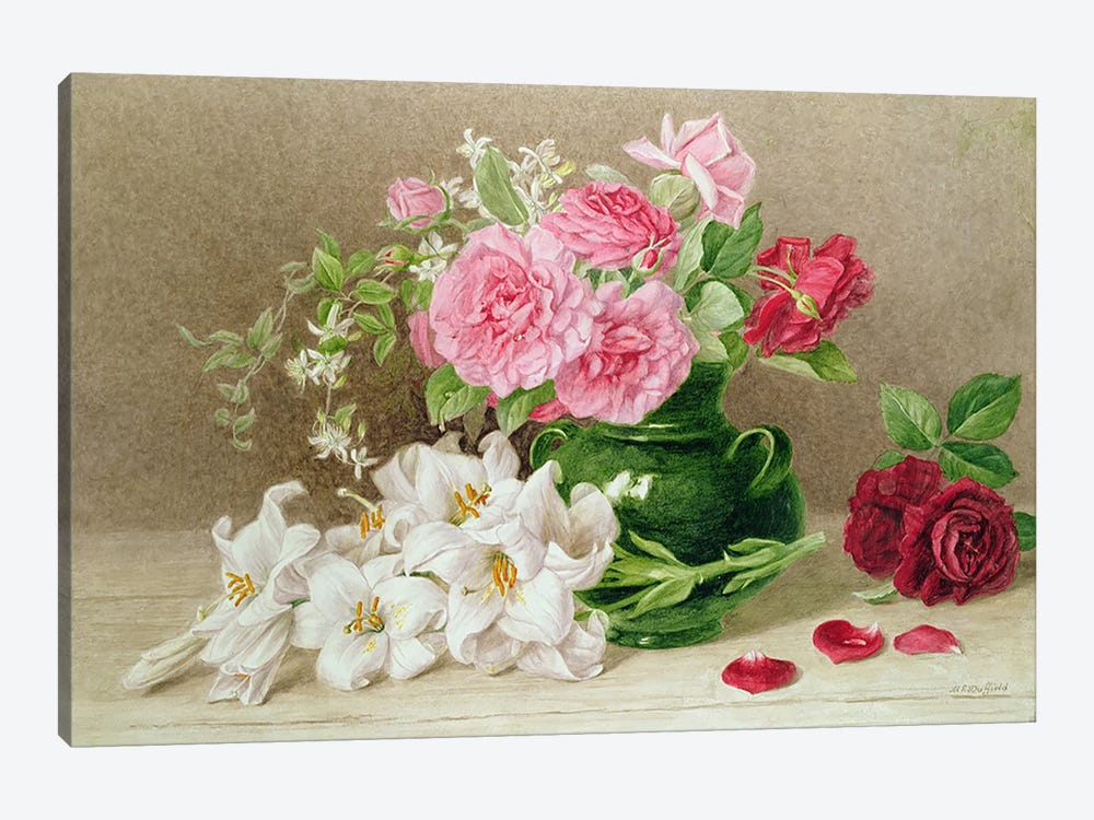 Roses and Lilies  by Mary Elizabeth Duffield 1-piece Canvas Artwork