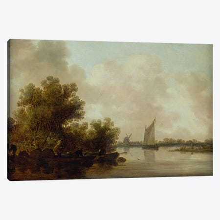 Wooded River Landscape with Fishermen Canvas Print #BMN4612} by Jan Josephsz. van Goyen Art Print
