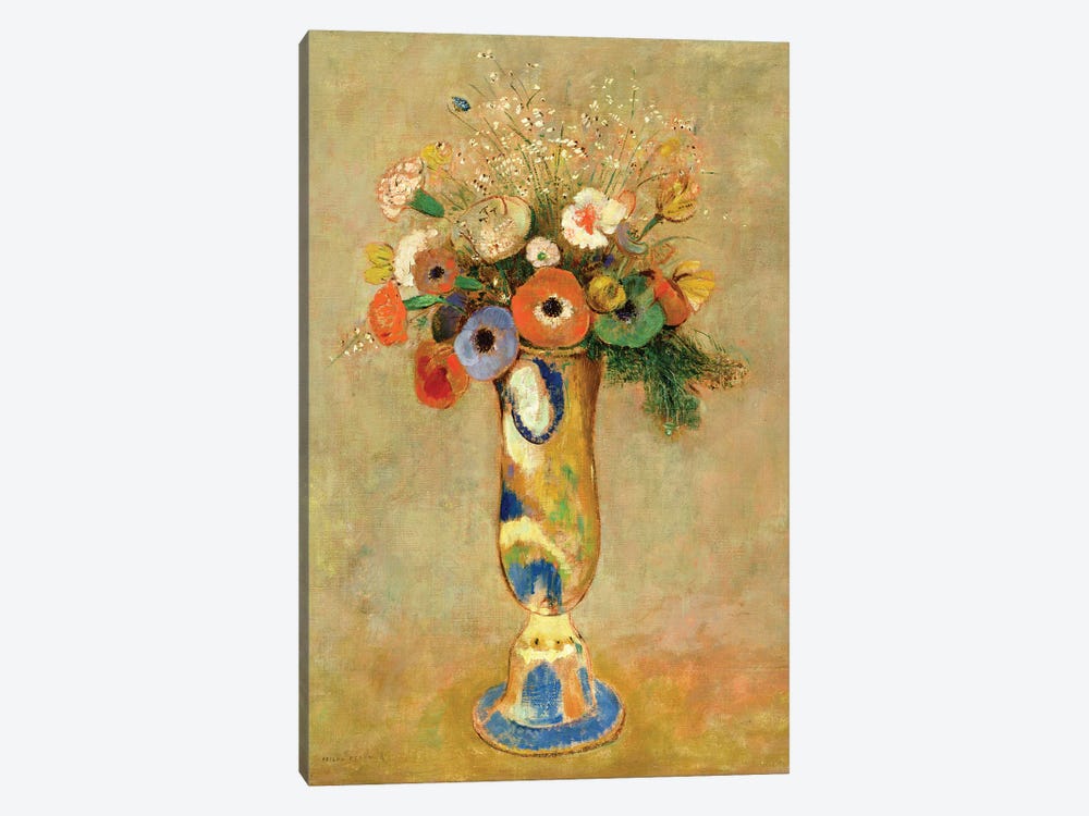 Flowers in a Painted Vase 1-piece Canvas Print