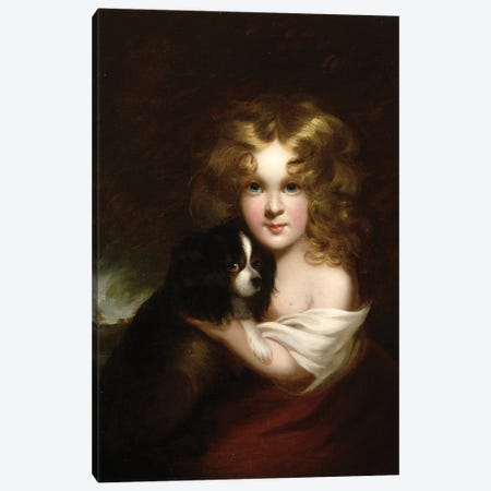 Young Girl with a Dog, c.1840 Canvas Print #BMN4623} by Margaret Sarah Carpenter Canvas Art