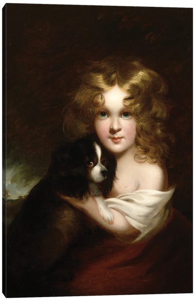Young Girl with a Dog, c.1840 Canvas Art Print