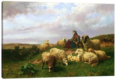 Shepherdess resting with her flock, 1867 Canvas Art Print