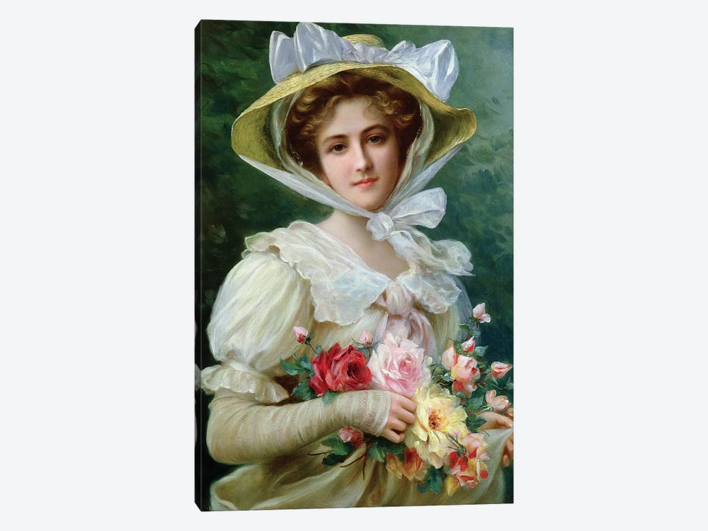 Elegant lady with a bouquet of roses by Emile Vernon 1-piece Canvas Art