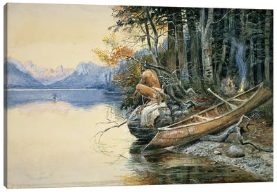 A Camp Site by the Lake, 1908  Canvas Art Print