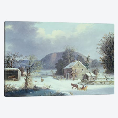 New England Farm by a Winter Road, 1854  Canvas Print #BMN4657} by George Henry Durrie Canvas Wall Art