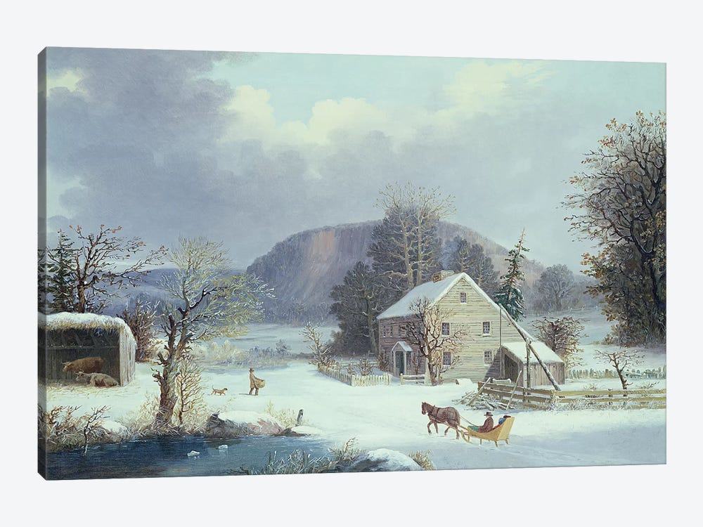 New England Farm by a Winter Road, 1854  by George Henry Durrie 1-piece Art Print