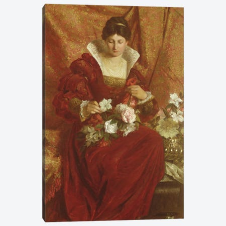 A Lady arranging flowers Canvas Print #BMN465} by Sir Hubert von Herkomer Canvas Print
